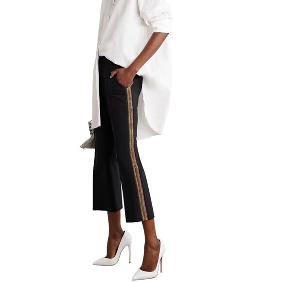 AREA NYC Cropped Crystal Embellished Ponte Flared Pants Trousers Black Size 0 - Picture 1 of 5